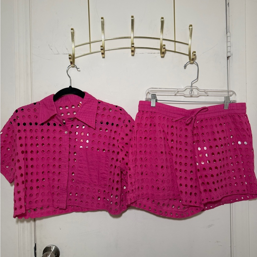 Solid & Striped Pink Eyelet Set - Crop Shirt & Shorts NWT